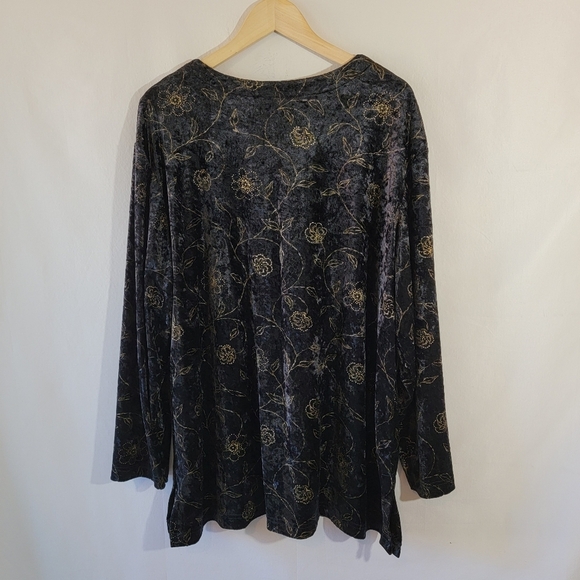 CERVELLE Women's Black Gold Floral Velvet Long Sleeve Blouse 3X Whimsigoth Goth - Picture 2 of 12